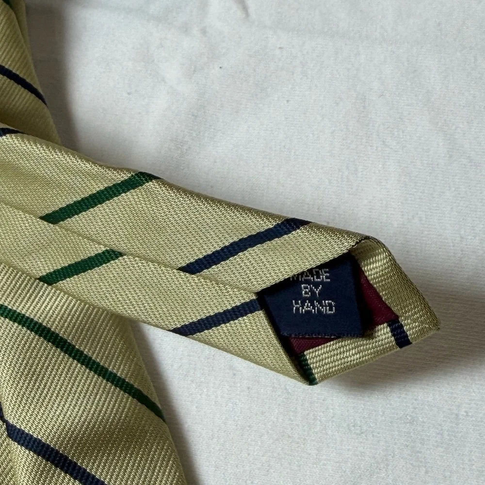 Polo Ralph Lauren Made by Hand Silk Modern Slim Tie Cream Green Black Stripes